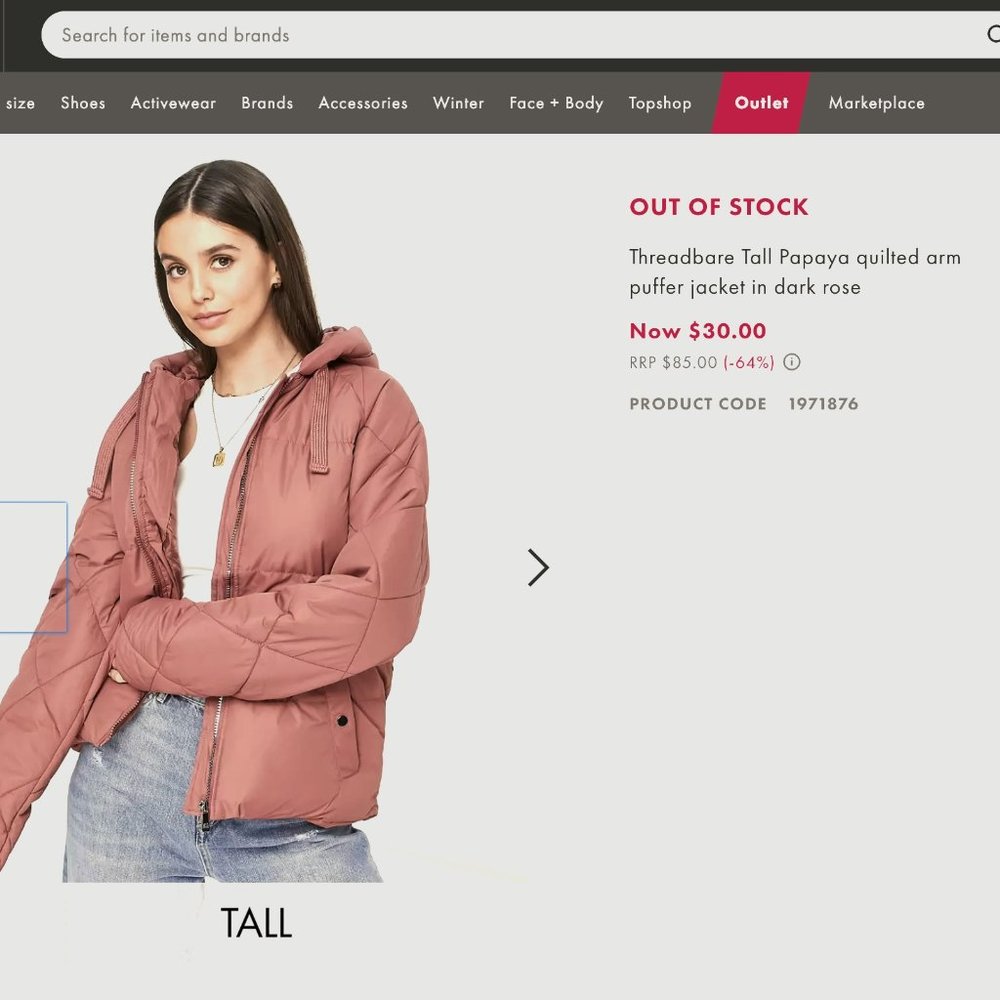 [Unworn][With Tag] Threadbare Tall Papaya quilted arm puffer jacket in dark rose